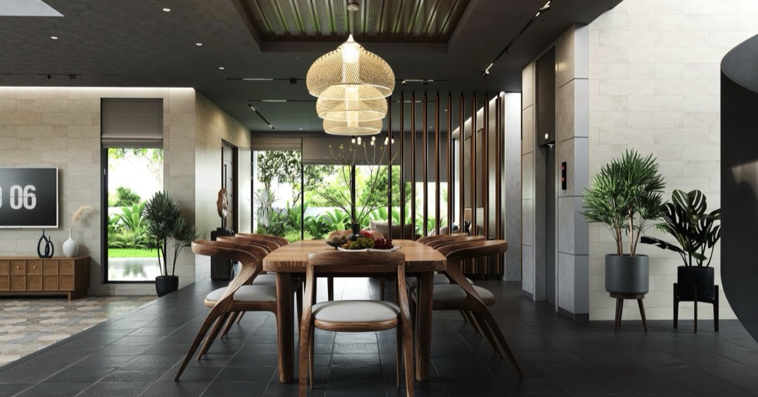 Vann Esthana model villa — open dining area with garden views