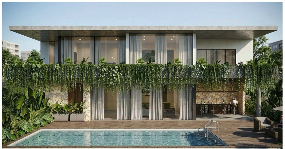 Vann Esthana — villa rear facade with private swimming pool